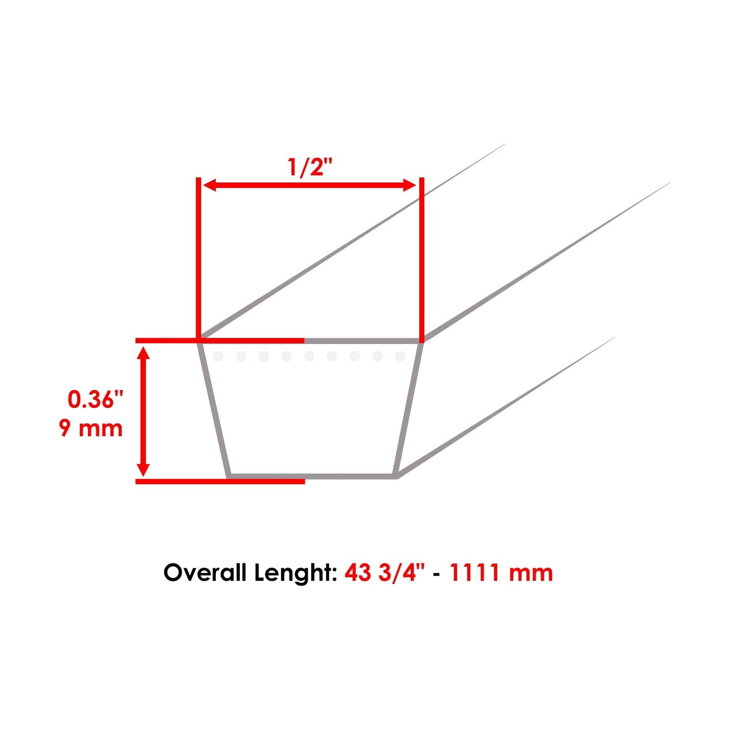 Deck Belt 1/2 inch x 43-3/4 inch for Cub Cadet CC30 (2019–2021)