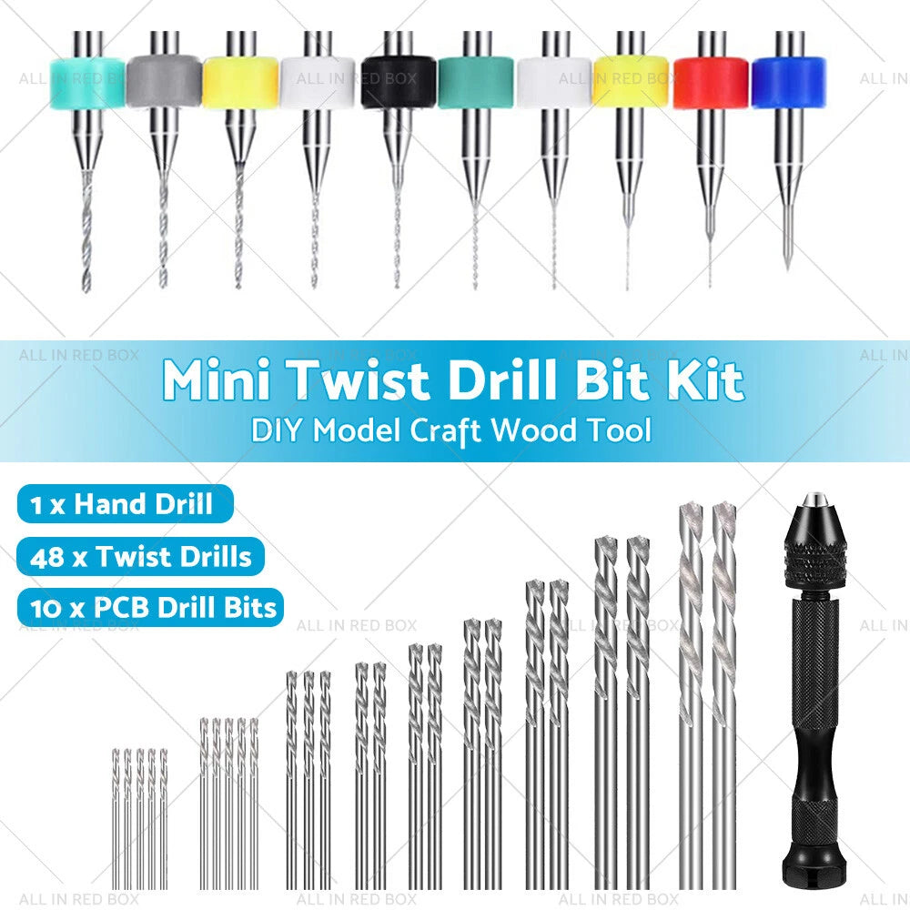 59Pcs Mini Twist Drill Bits Set for DIY Model Craft Wood Tool