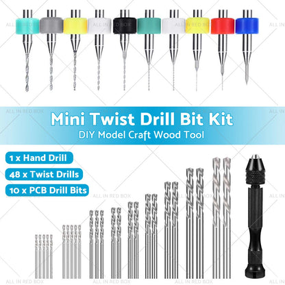 59Pcs Mini Twist Drill Bits Set for DIY Model Craft Wood Tool