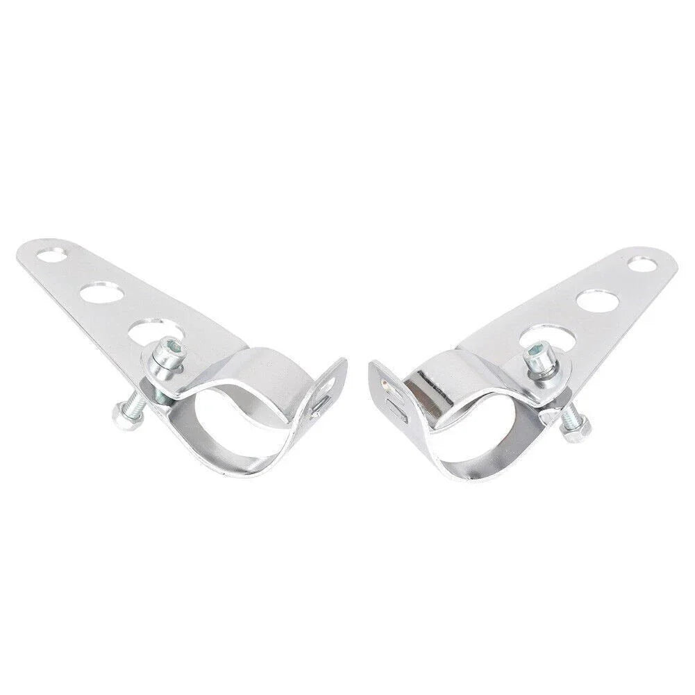 Fork Mount Headlight Brackets for Cafe Racer Bobber Chopper Silver