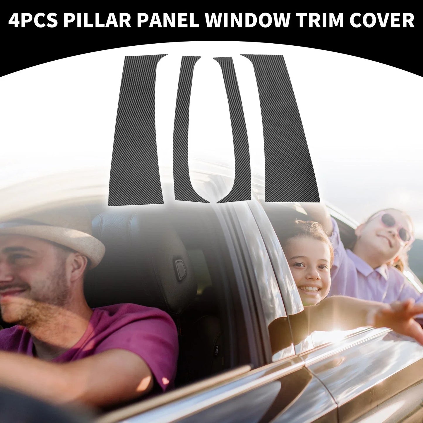 4 Pcs Car Pillar Window Trim for Dodge Ram 1500 (1994-2001) Black Carbon Fiber