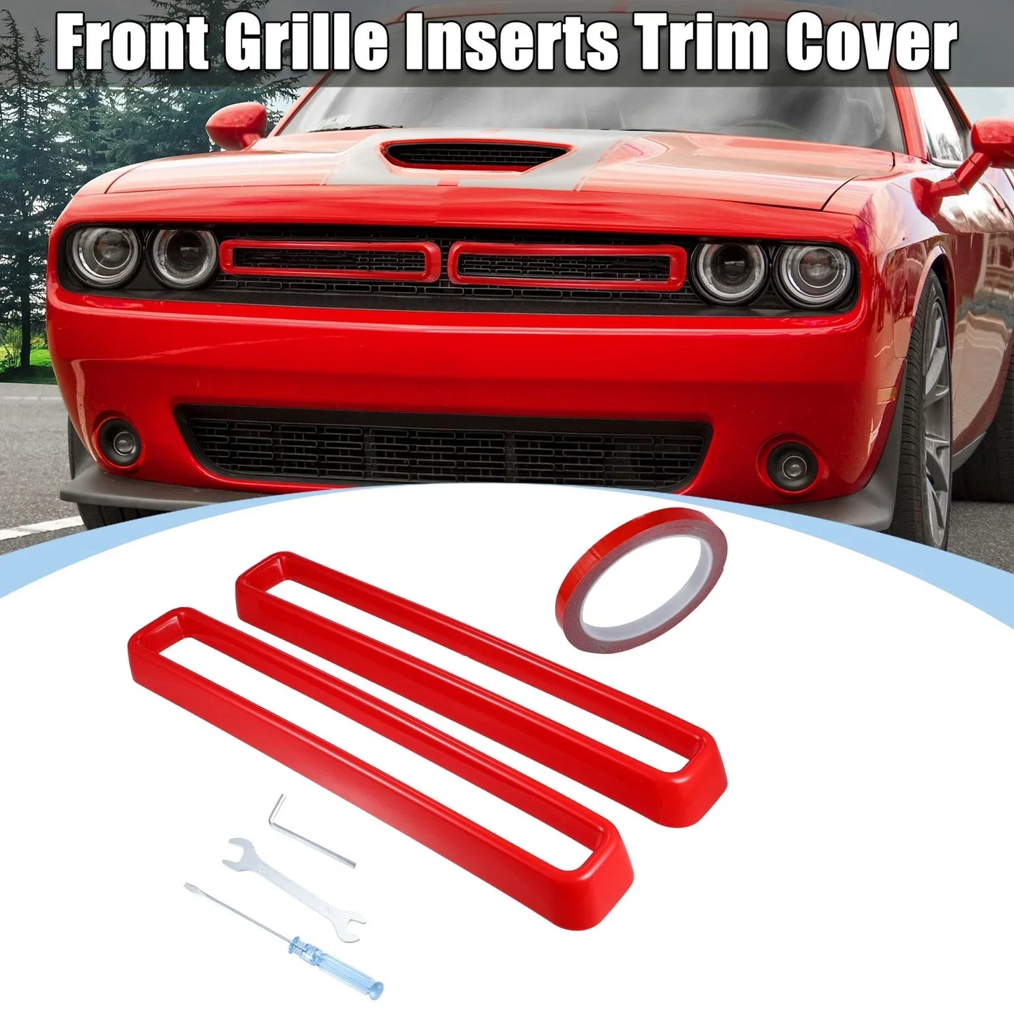 Front Grill Mesh Grille Inserts for Dodge Challenger 2015-2022 Red Trim