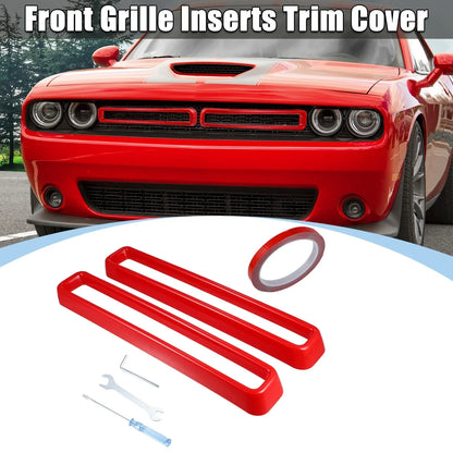 Front Grill Mesh Grille Inserts for Dodge Challenger 2015-2022 Red Trim