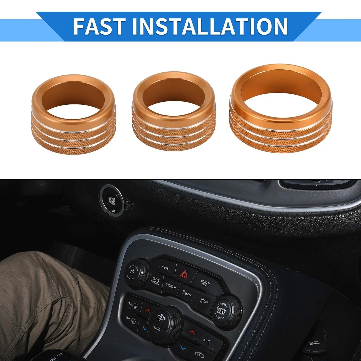 AC Media Tune Switch Knob Cover Ring for Dodge Challenger (2015-2019) - 3 Pcs