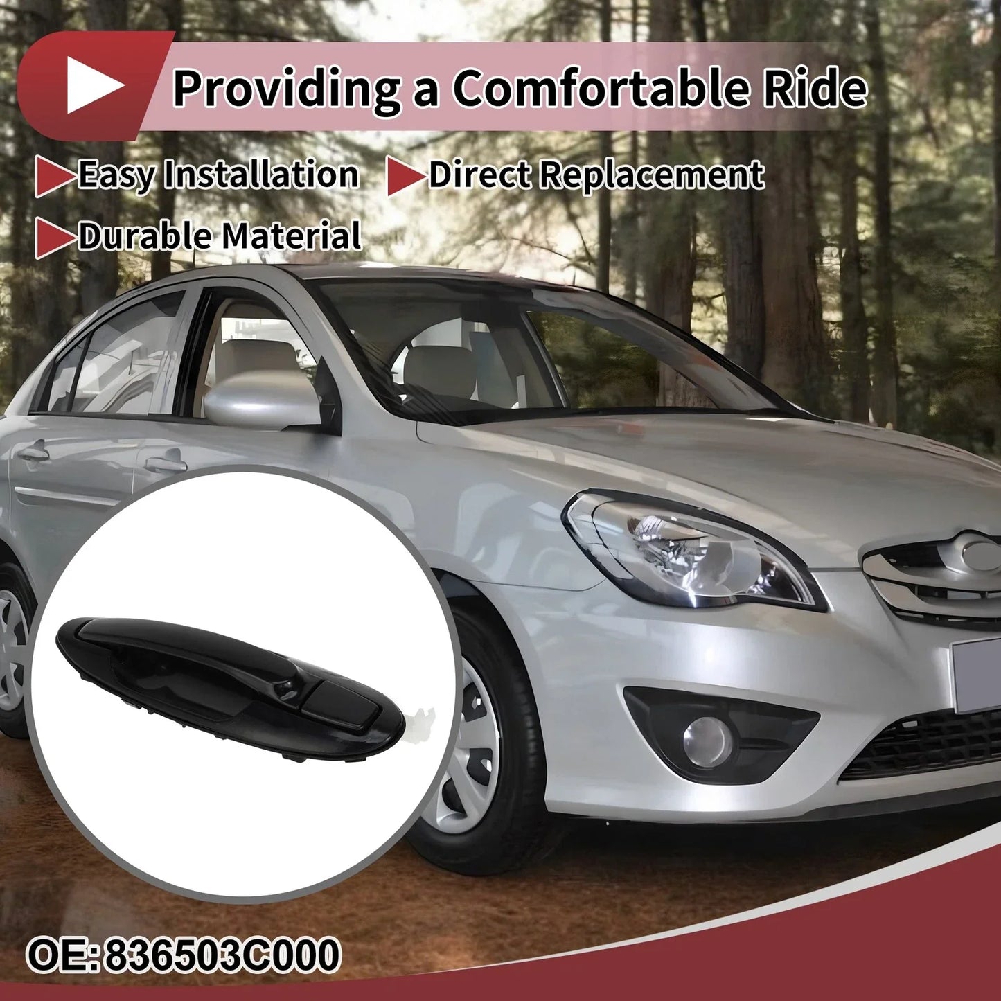 Exterior Door Handle for Hyundai Sonata Rear Left Black ABS (2011-2019)