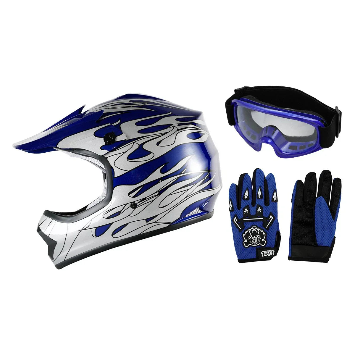 Youth Dirt Bike Helmet & Goggles Set for ATV - Sizes S, M, L, XL (DOT)