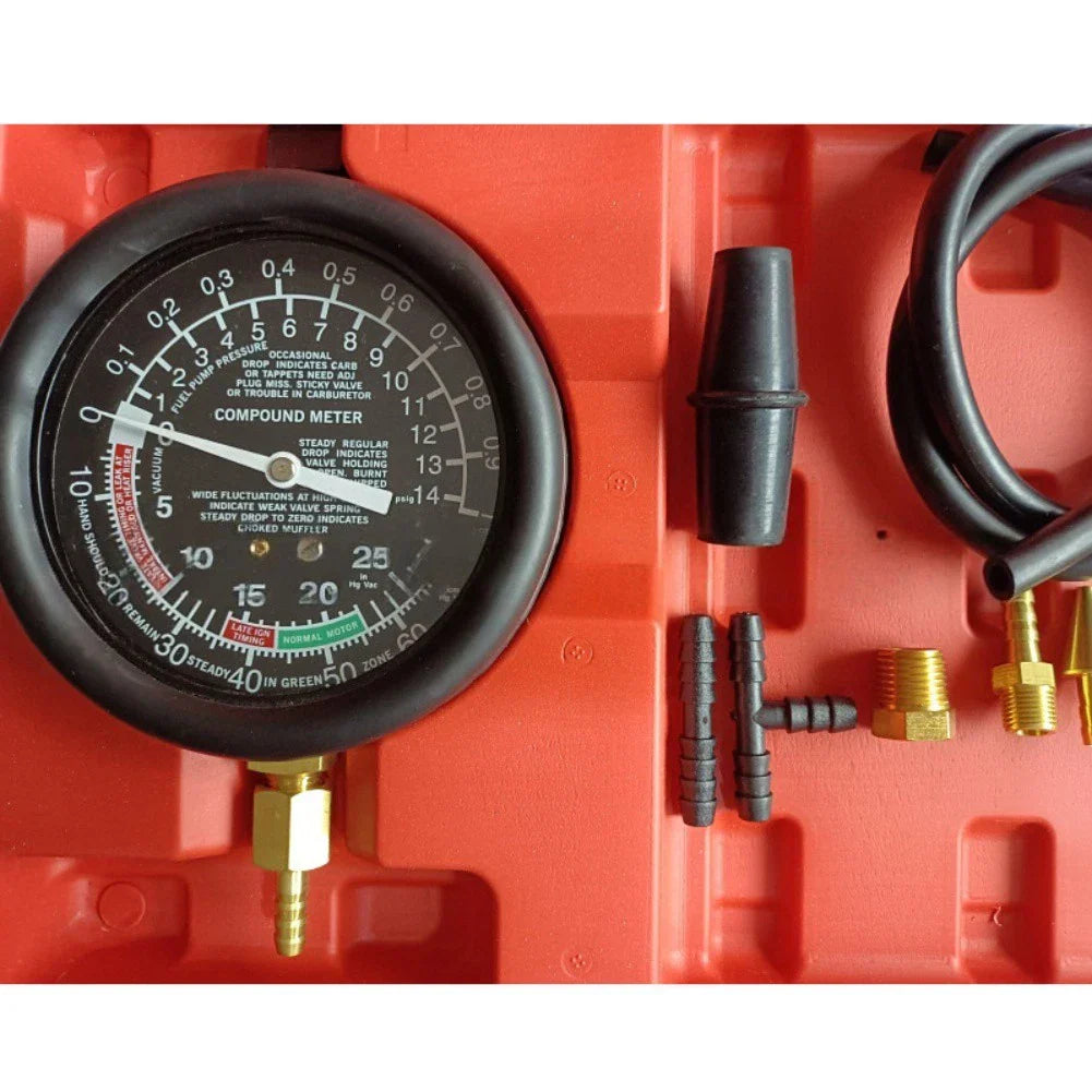 Fuel Pump Pressure Tester and Vacuum Gauge Kit with Spare Adapters for Cars