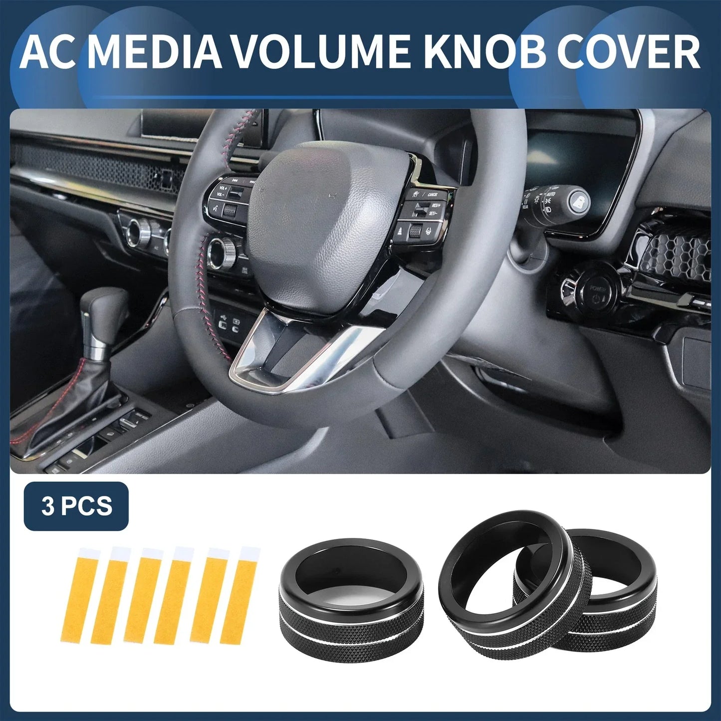 AC Media Volume Switch Knob Cover Ring for Honda CR-V (2023-2024) 3 x Pcs