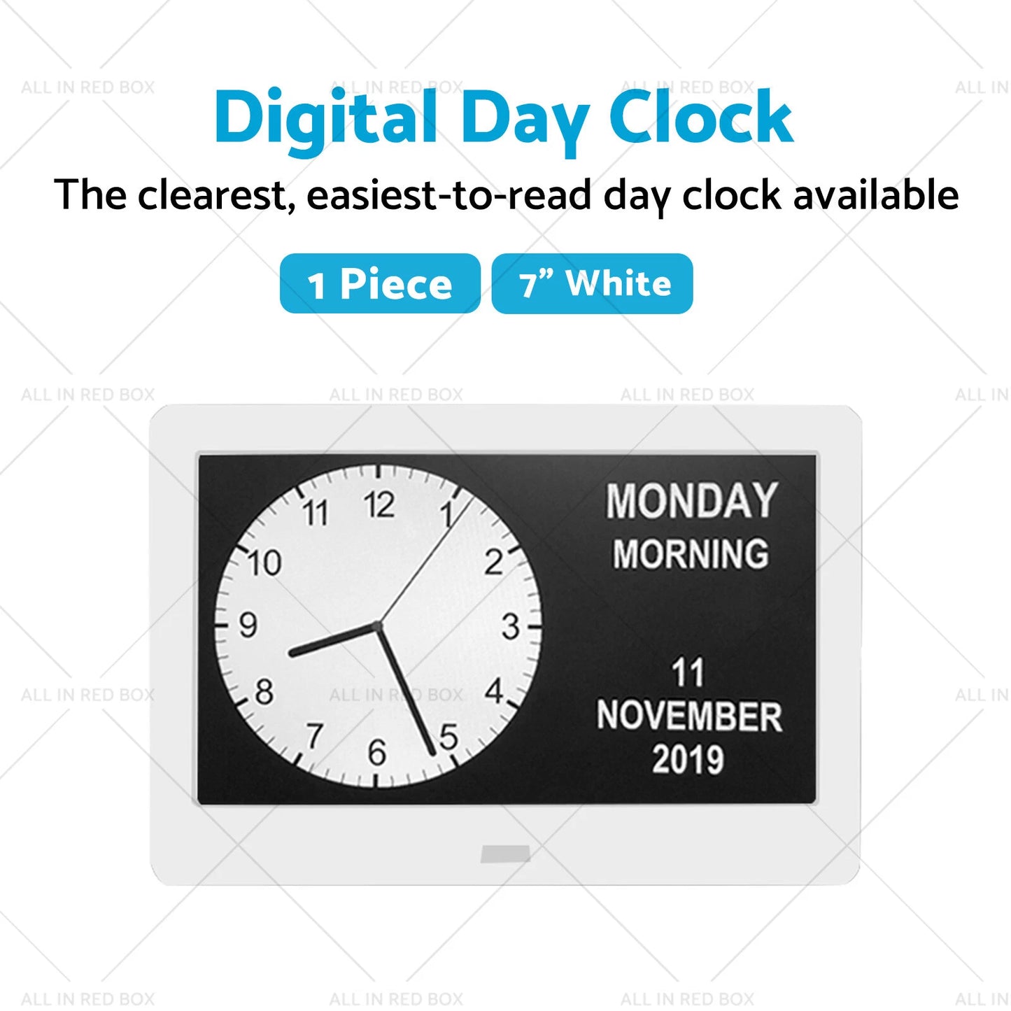 7" LED Digital Day Clock for Wall - Calendar, Date, Week, Month, Year