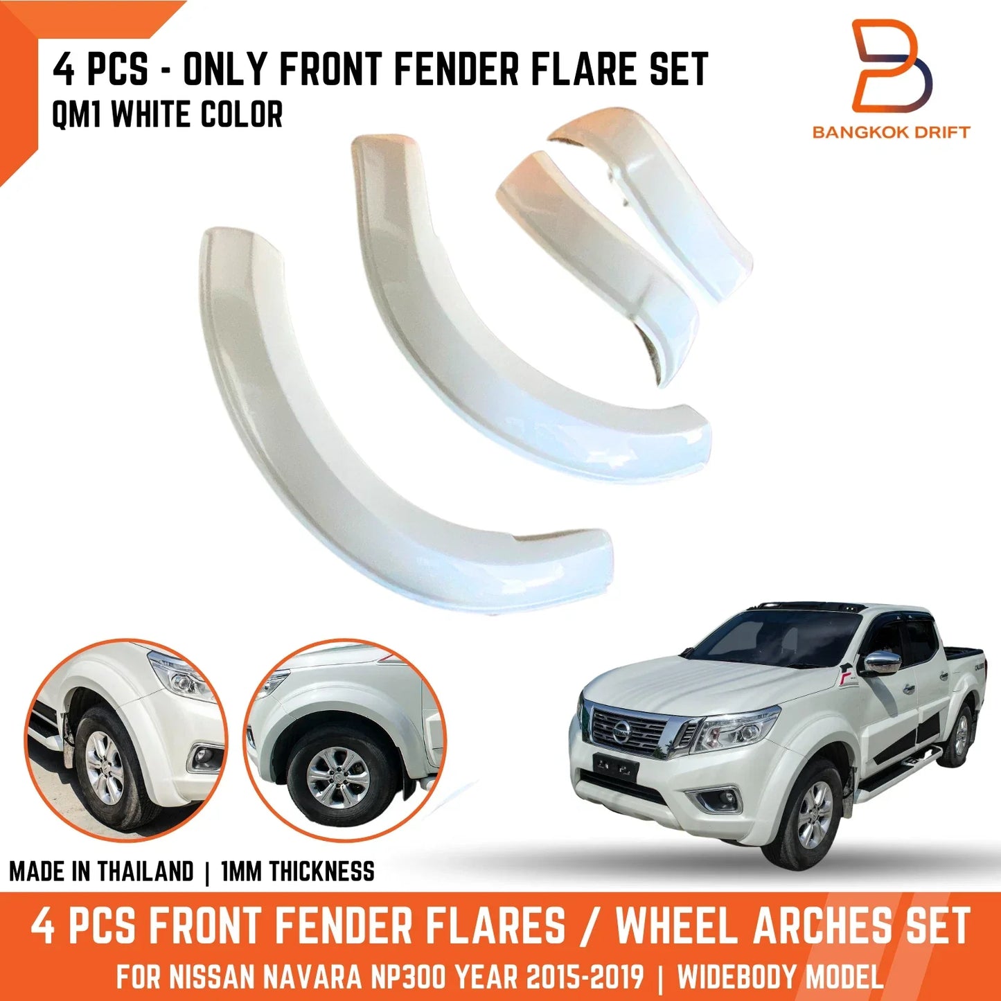 White Front Fender Flares for Nissan Navara NP300 Widebody (2015-2019)