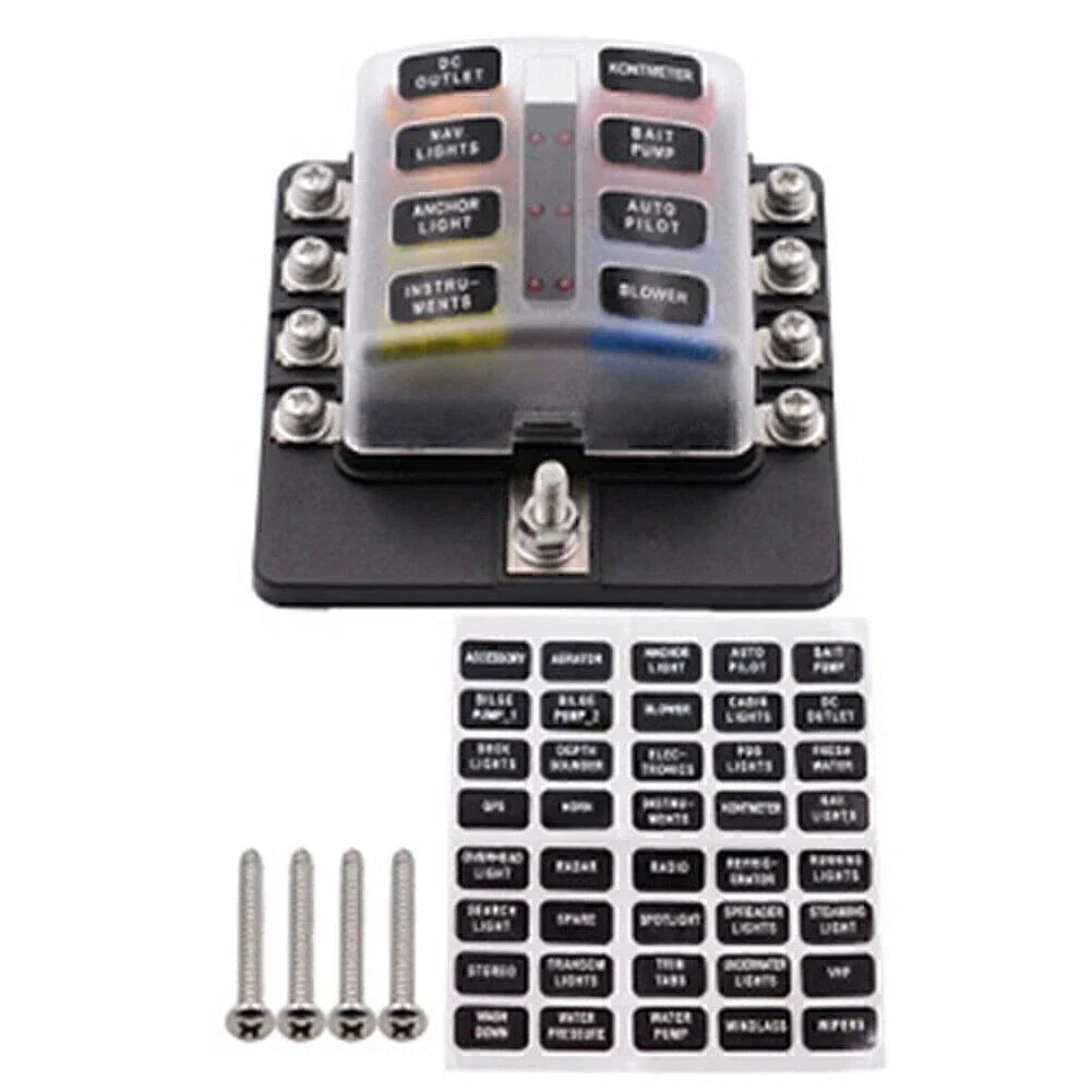 12 Way LED Circuit Blade Fuse Box Holder for Car Boat UK