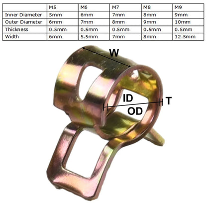 50 pcs 5mm-9mm Spring Clip Hose Clamp