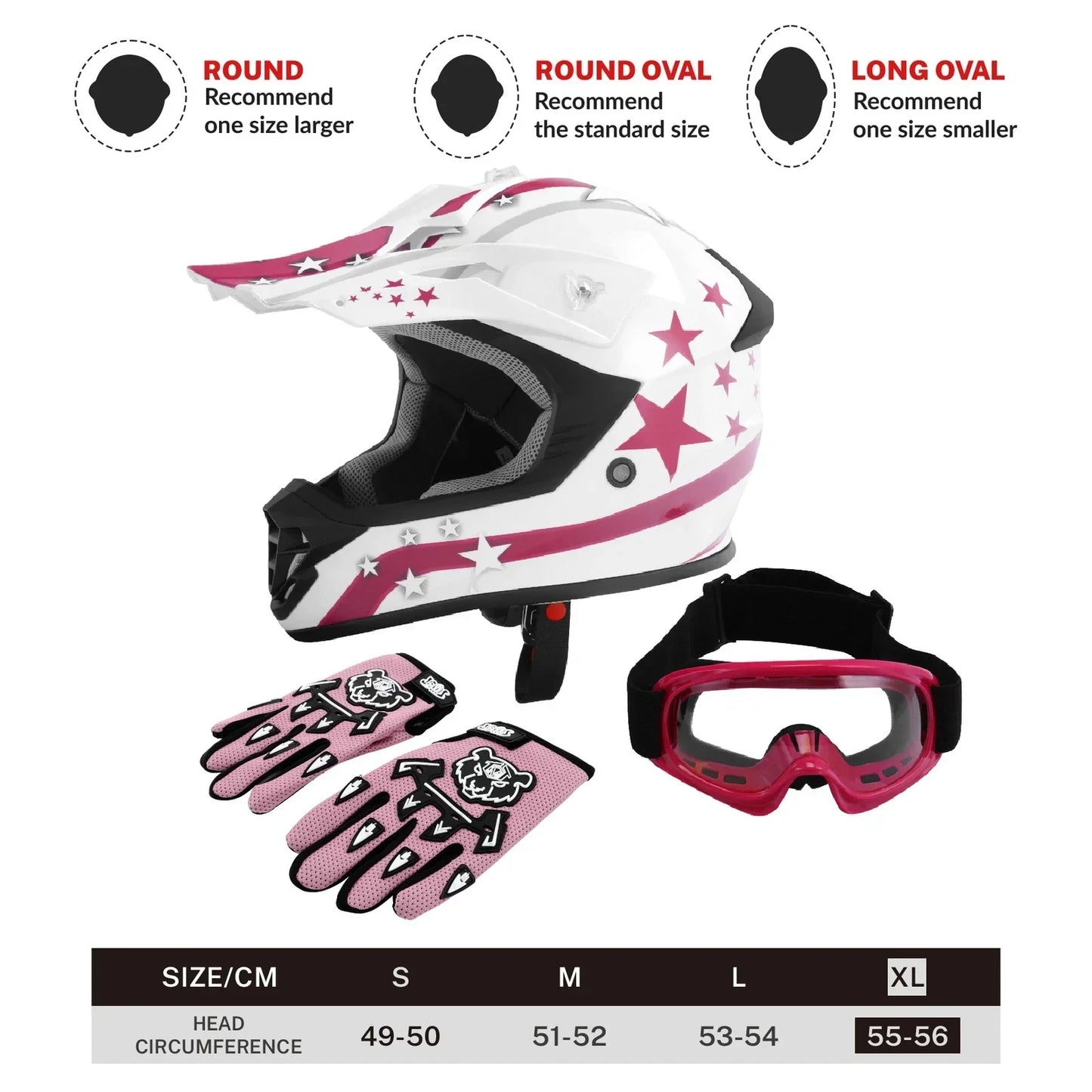 Youth Full Face Motorcycle Helmet for Kids ATV Off-Road Motocross (DOT) White Pink