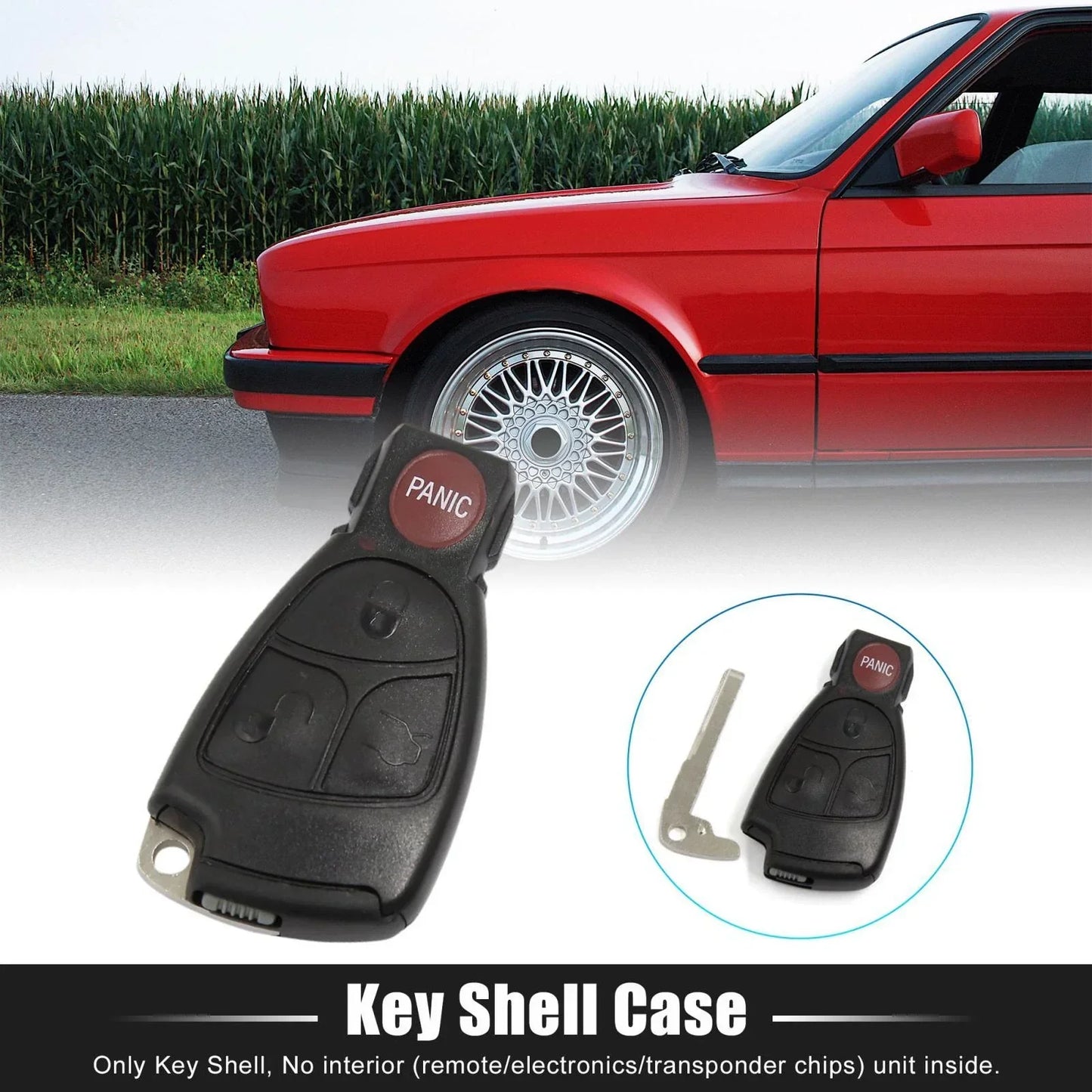Key Fob Shell Case for Mercedes-Benz 4 Button Black (2010-2015)