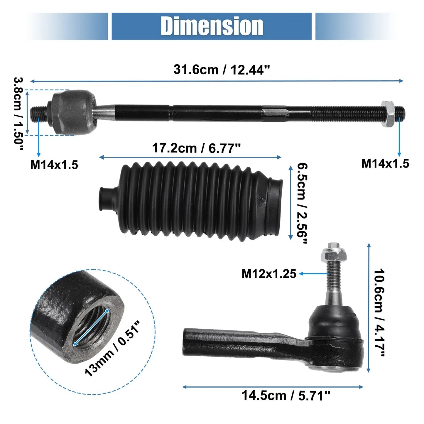 6 Pcs Tie Rod End Links Suspension for Dodge Caravan (2008-2020)
