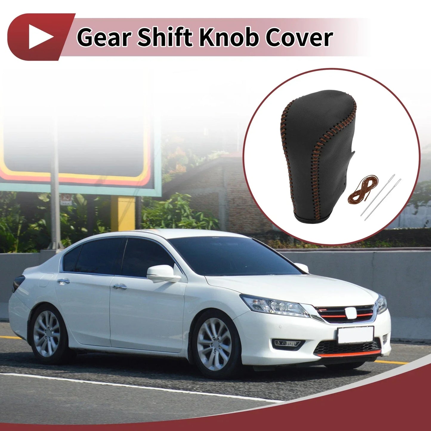 Car Gear Shift Knob Cover for Honda Accord (2008-2012) - Black Brown Faux Leather