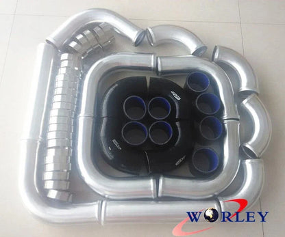2.5" Universal Turbo Boost Intercooler Piping Kit for Aluminum Black Hose