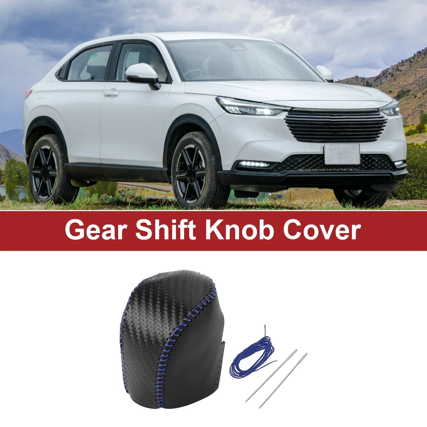 Car Gear Shift Knob Cover for Honda HR-V 2023-2024 Black Carbon Fiber Blue