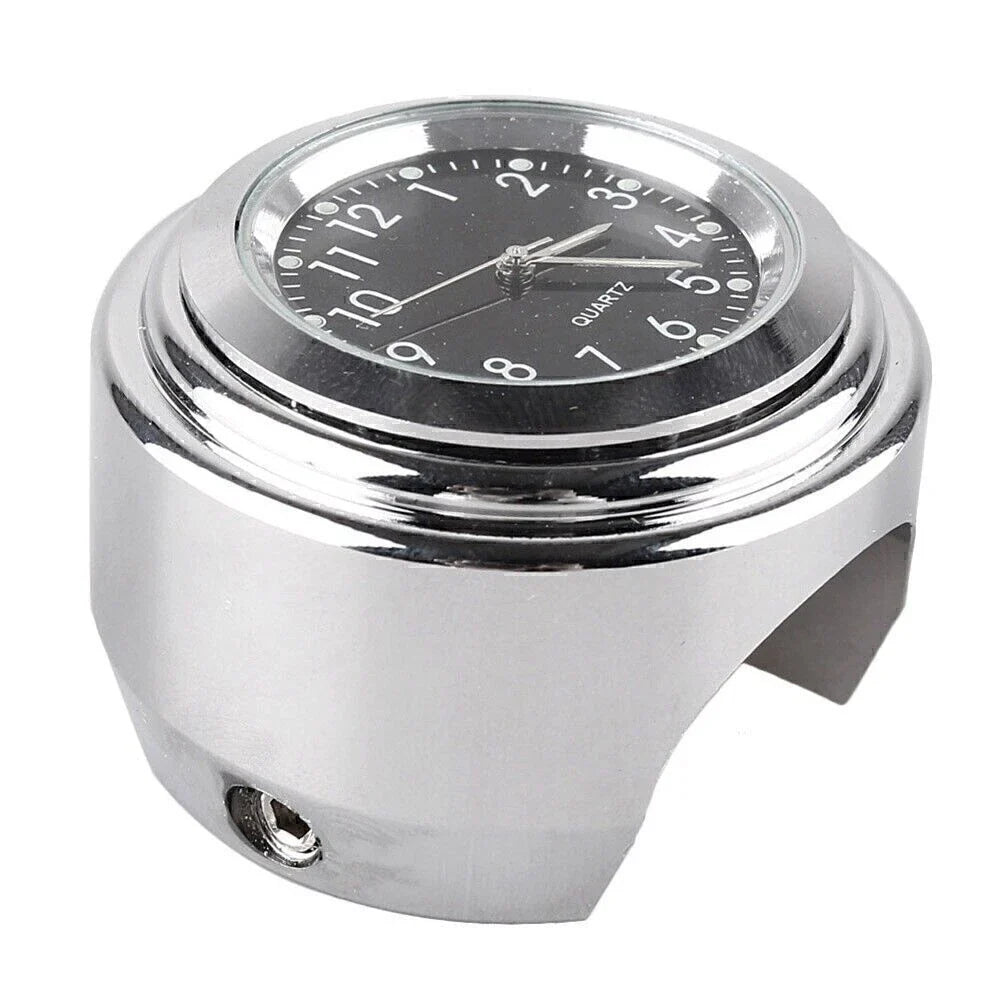 Chrome Black Dial Handlebar Glow-Watch Clock for Bike (Fits Most Bikes)