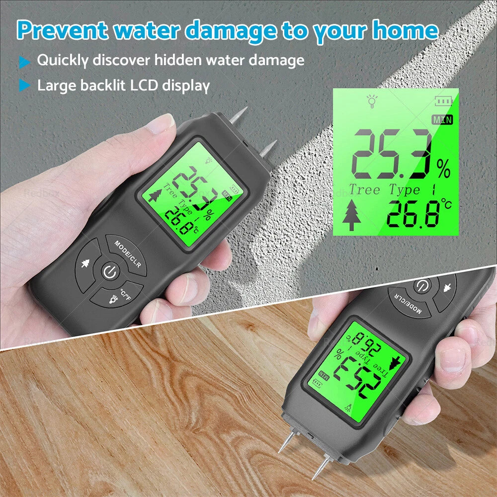 Moisture Meter 2-Pin Digital LCD Humidity Detector for Wood & Caravan