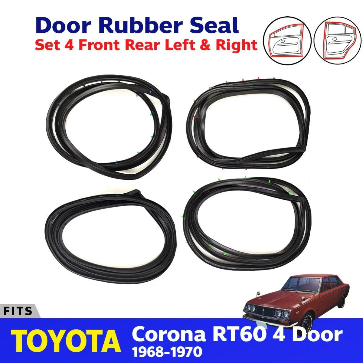 Door Rubber Seal Weatherstrip Set 4 Fits Toyota Corona RT60 4D Sedan 1968-70 D08