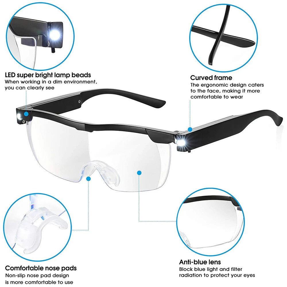 180% Magnifying Eyewear HD Glasses with LED Lights for Unisex