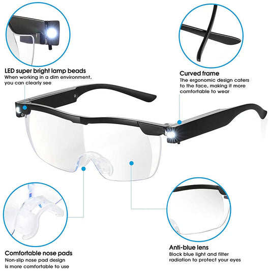 180% Magnifying Eyewear HD Glasses with LED Lights for Unisex