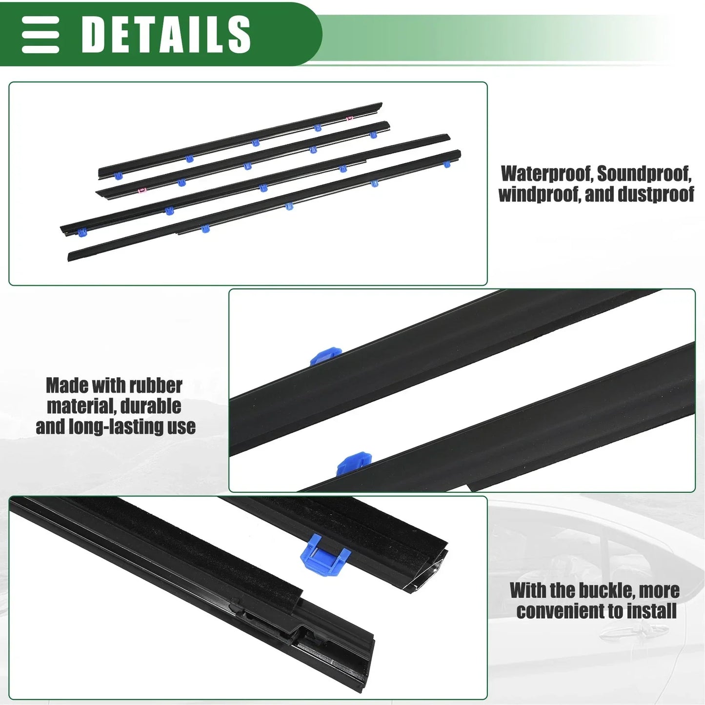 Window Weatherstrip Trim Seal Belt Kit Outer for Honda Civic (2012-2015)