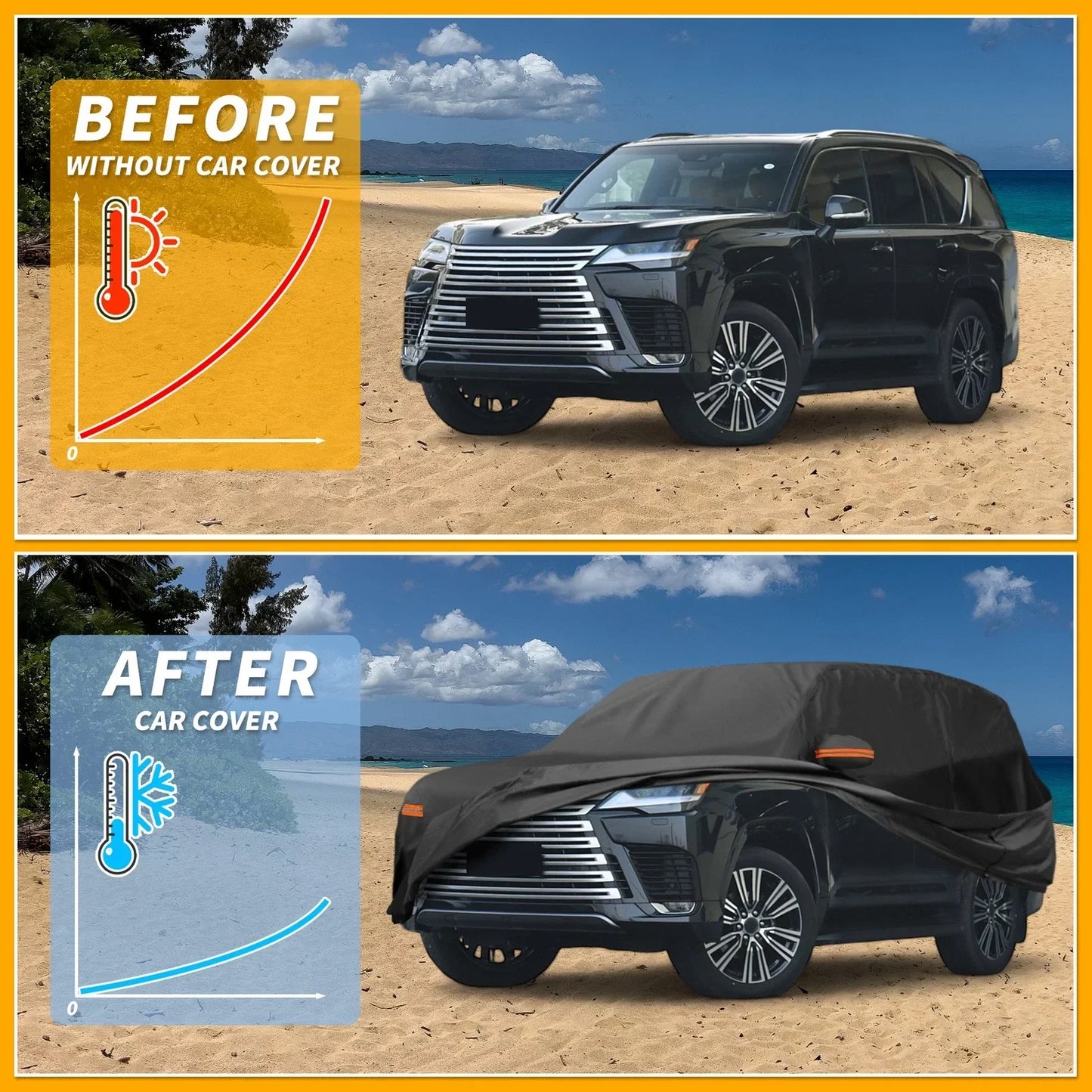 Waterproof All Weather Car Cover for Lexus LX (2016-2023) - Black 190T-PU