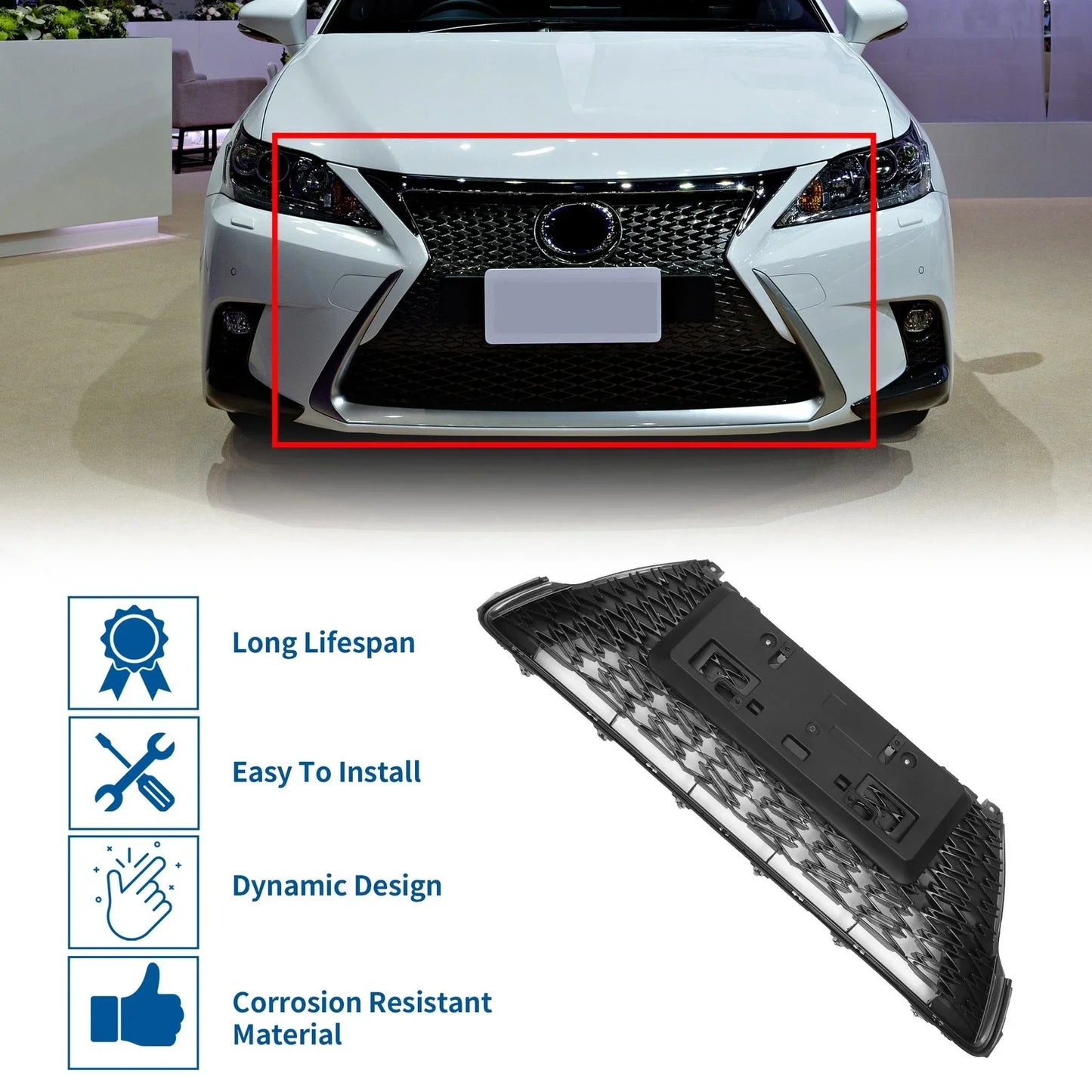 Front Lower Hood Bumper Grille for Lexus CT200h (2017) - Black