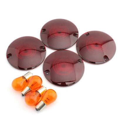 Amber Turn Signal Light Bulbs & Red Lens Cover for Harley Davidson Road King (1994-2010)