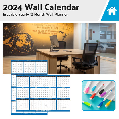 18 x 24 Inch 2024 Erasable Wall Calendar Planner - Navy
