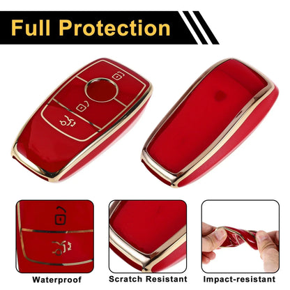 Red Gold Tone TPU Car Key Case for Mercedes Benz E Class (2017-2023)