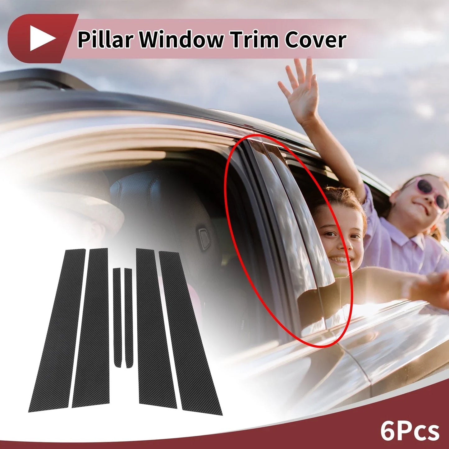 Door Pillar Window Trim for Hyundai Accent 2006-2010 Carbon Fiber Black