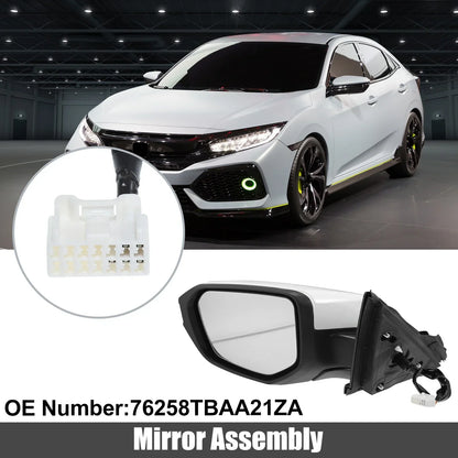 5 Pin Left Side Exterior Door Mirror Assembly White for Honda Civic (2016-2020)