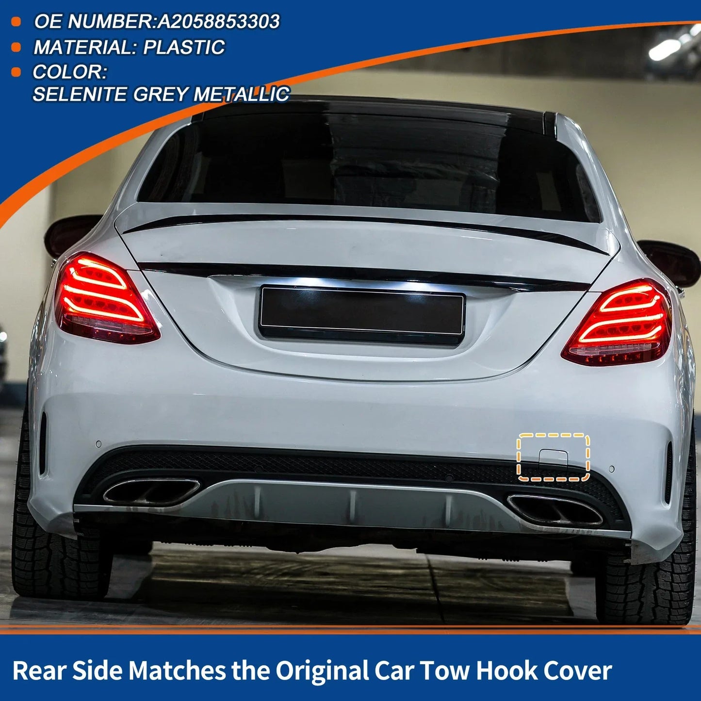 Rear Tow Hook Cover for Mercedes-Benz C-Class (2015-2023) - Grey