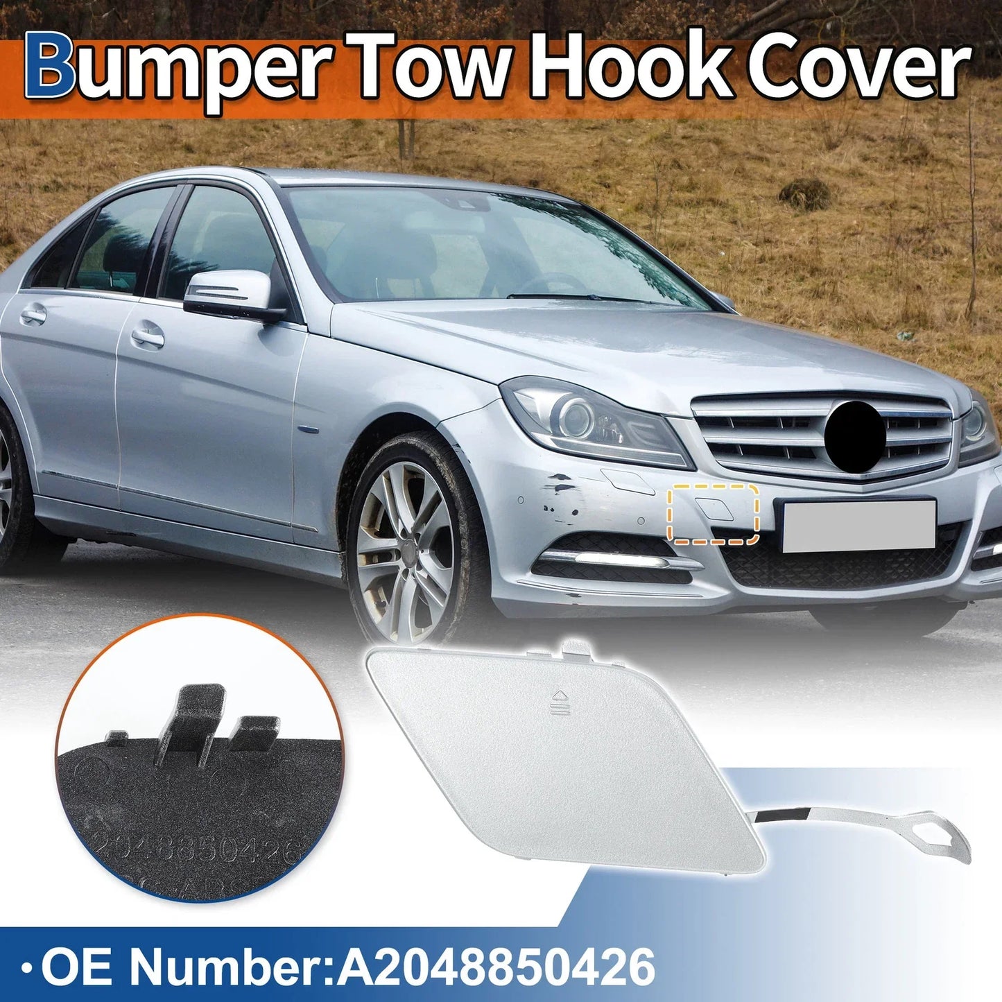 Front Car Bumper Tow Hook Cover for Mercedes-Benz (2012-2015) Silver Tone