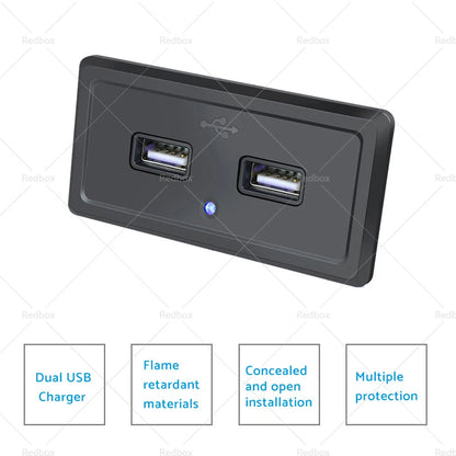 Dual USB Fast Charger Socket Power Outlet Panel for Motorcycle Car RV