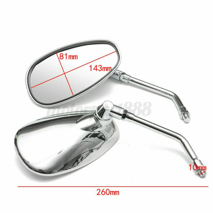 Chrome Oval Side Rearview Mirrors for Honda Cruiser Chopper 10mm
