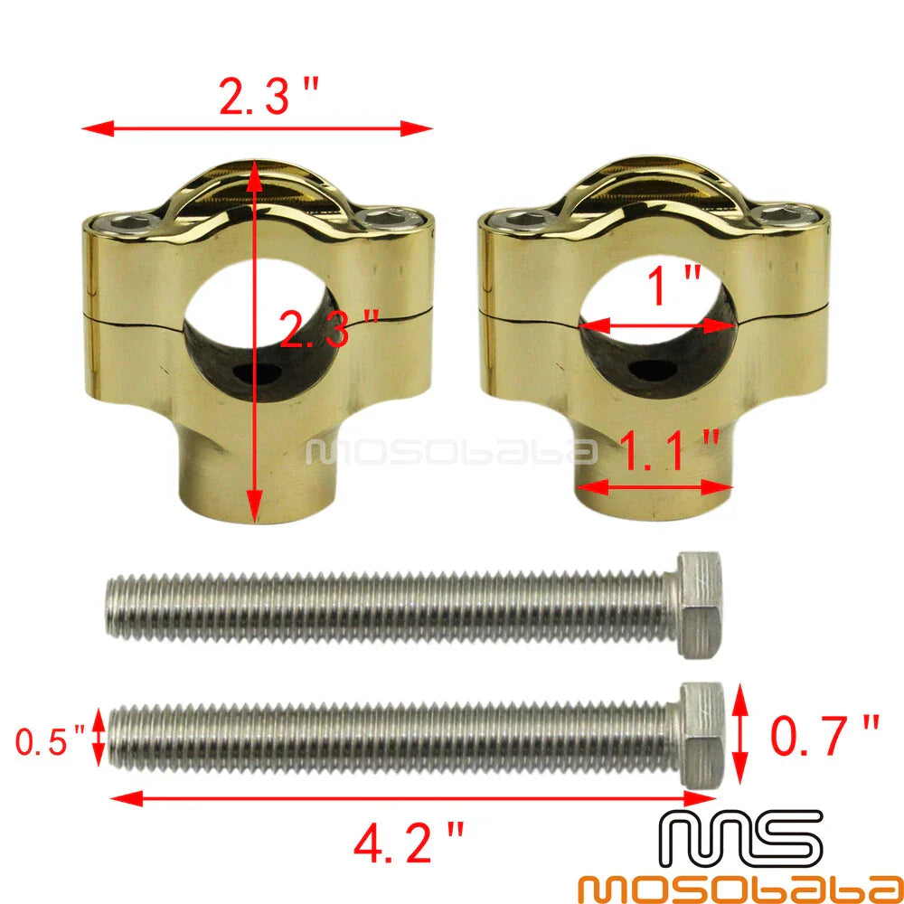Brass 1" Handlebar Riser Clamps for Harley Chopper Sportster Road Glide