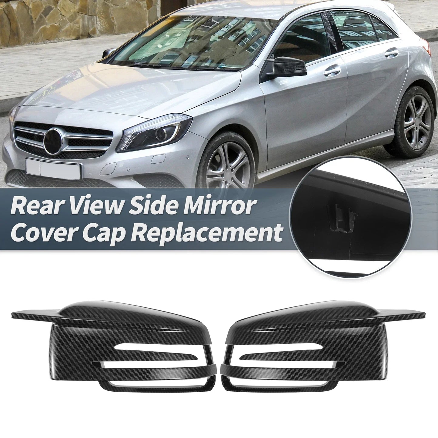 Rearview Mirror Cover Cap 2 x Black Carbon Fiber for Mercedes-Benz W176 W246