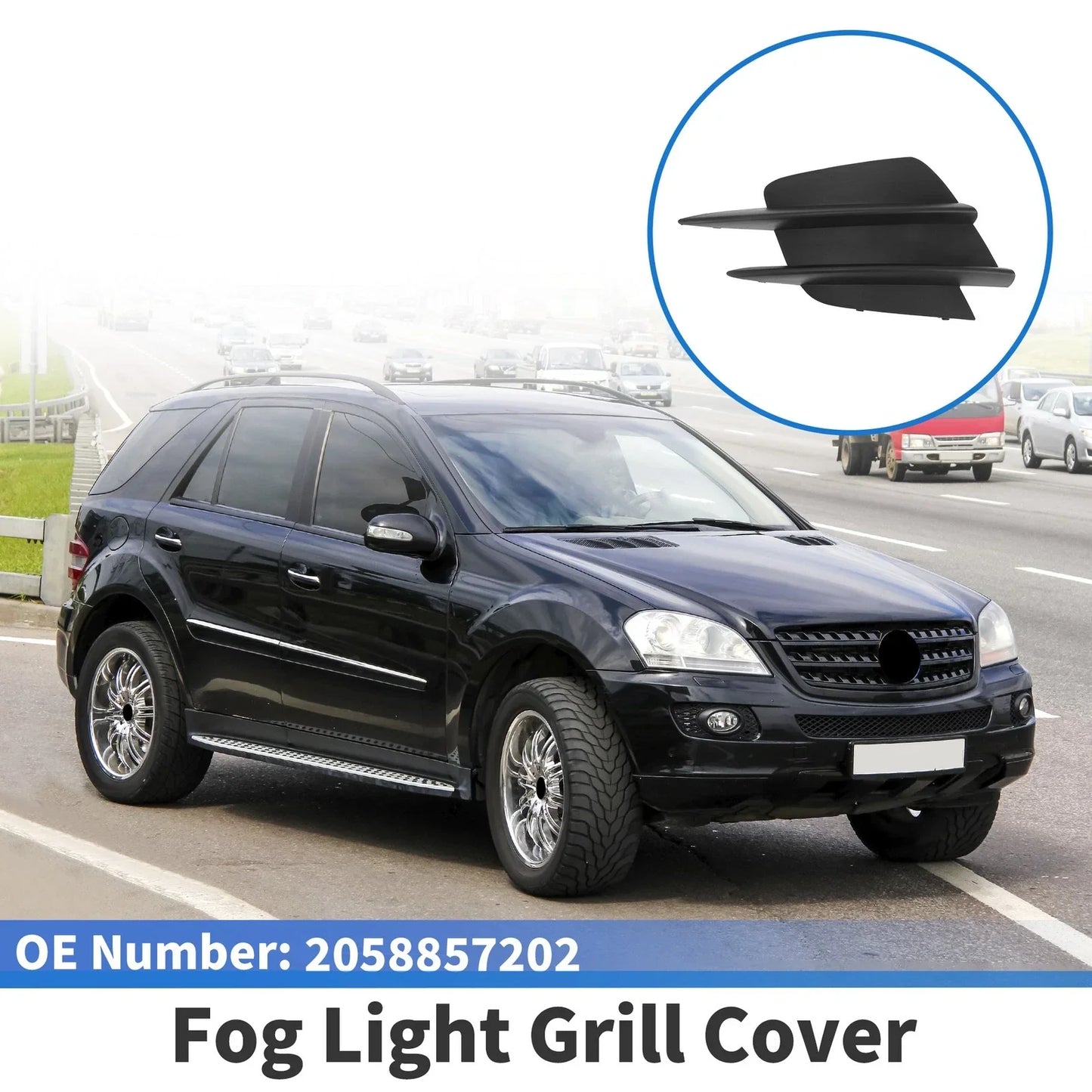 Front Left Fog Light Grill for Mercedes-Benz W205 (2015-2020) Black