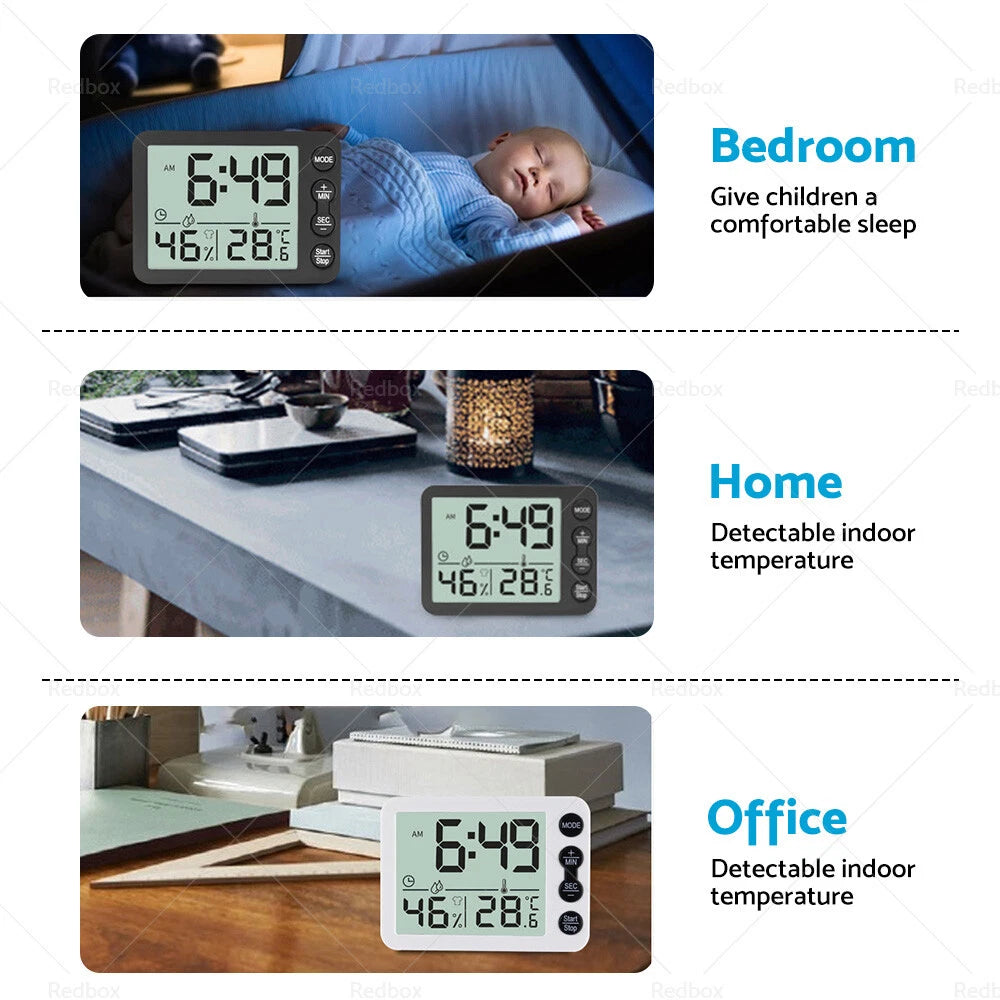 Mini Digital Clock Alarm with Temperature for Black & White Travel LCD LED