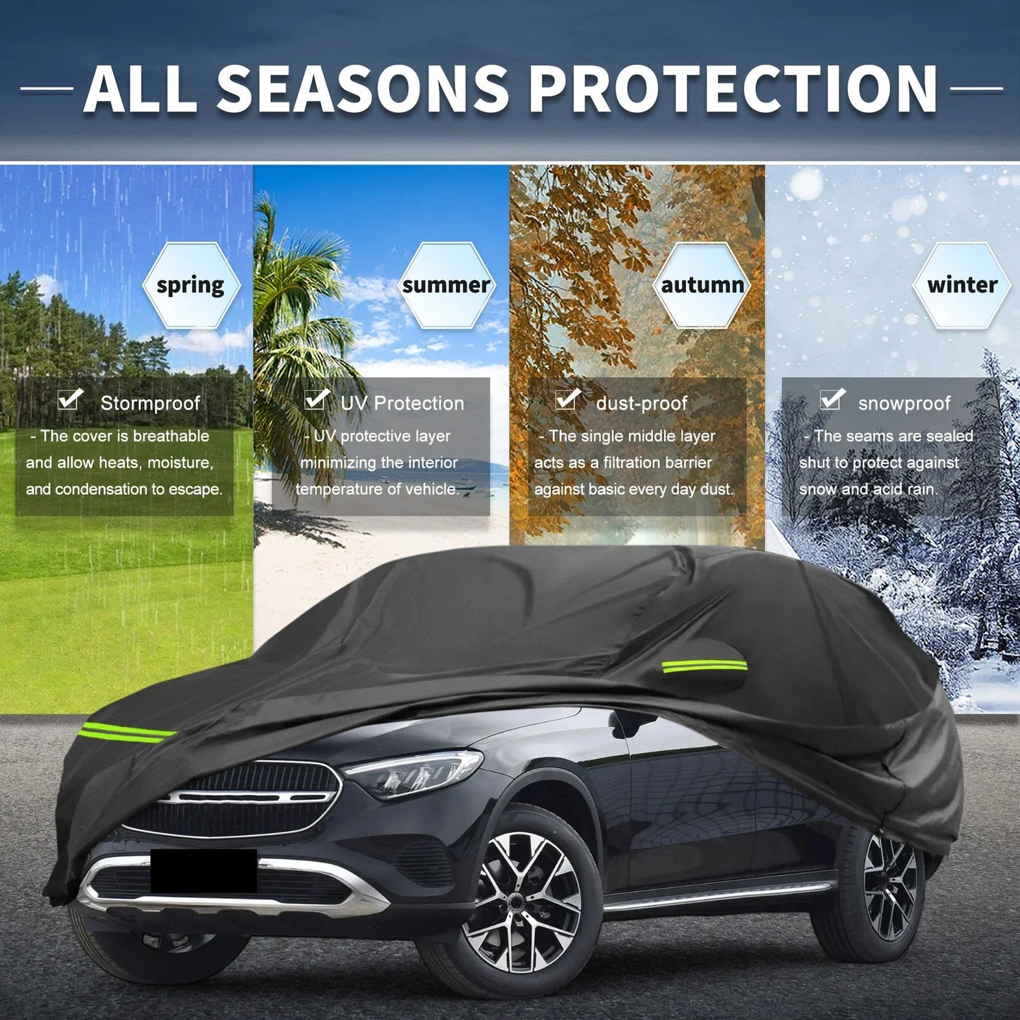Waterproof 210D-PU Car Cover for Mercedes-Benz GLC 2015-2023 with Zipper