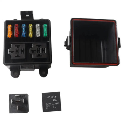 24V 6-Way Fuse Relay Box with 5-Pin 40A Relays & Fuses, Waterproof Design