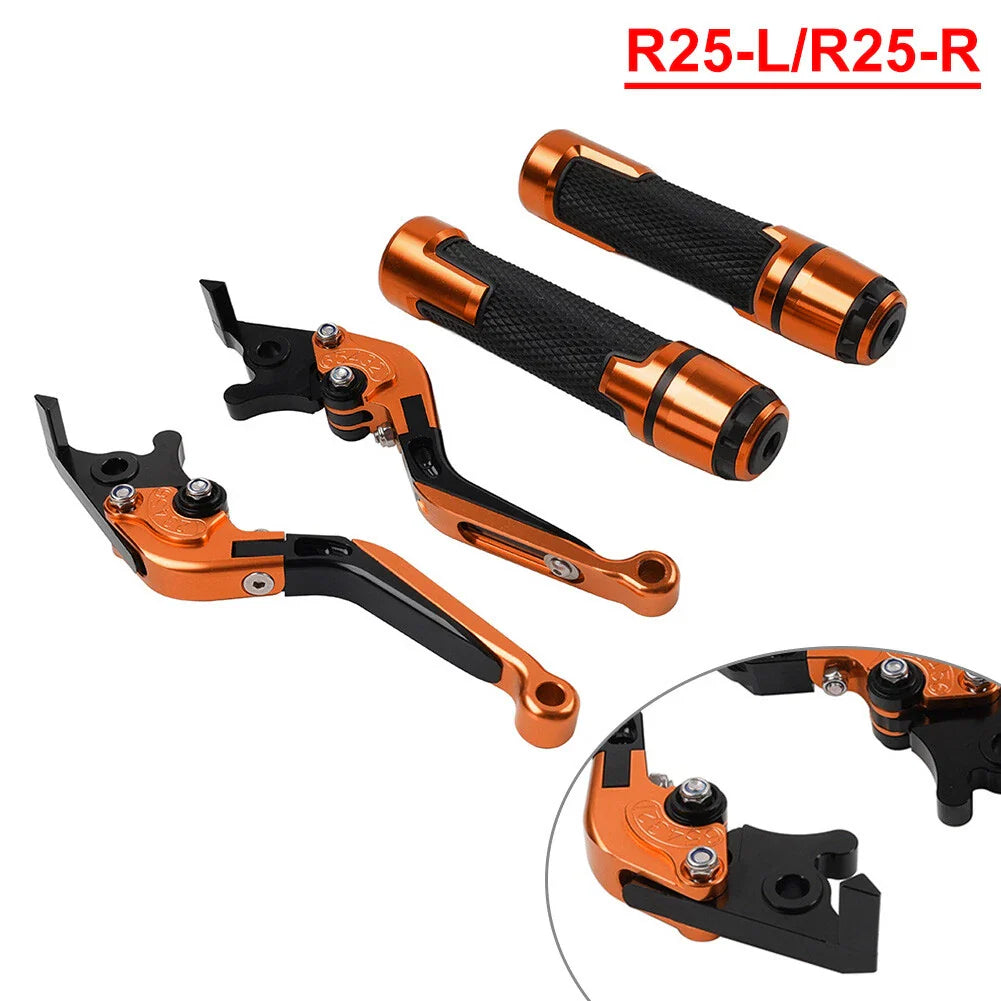 Orange Extendable Brake Clutch Lever Grip Set for Yamaha YZF R3 MT-03 (2015-2023)