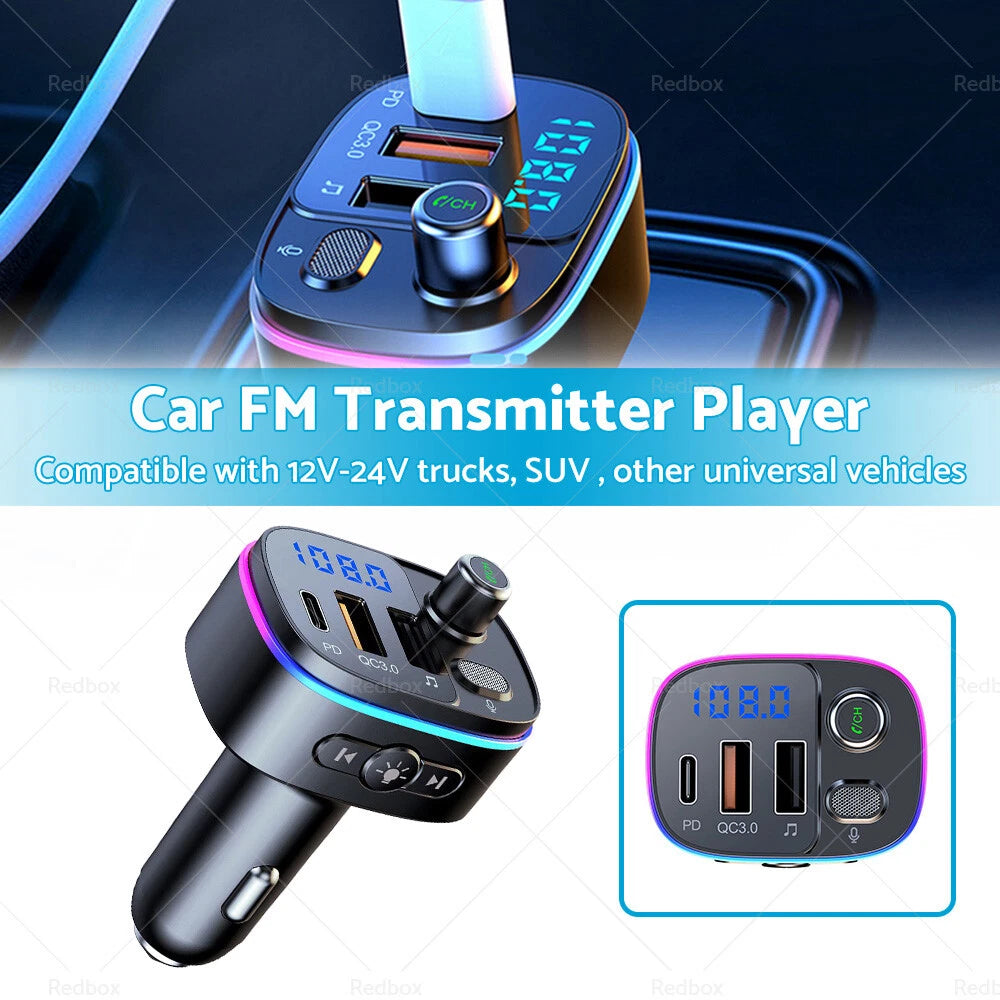 Bluetooth FM Transmitter Car Radio Adapter with USB Charger for Vehicle