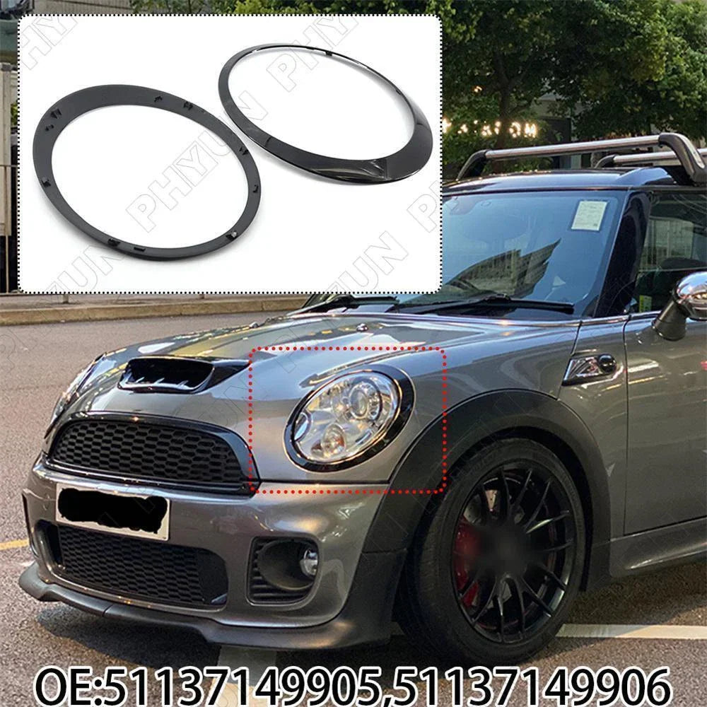 Gloss Black Headlamp Trim Rings for Mini Cooper R55 R56 (2007-2015)