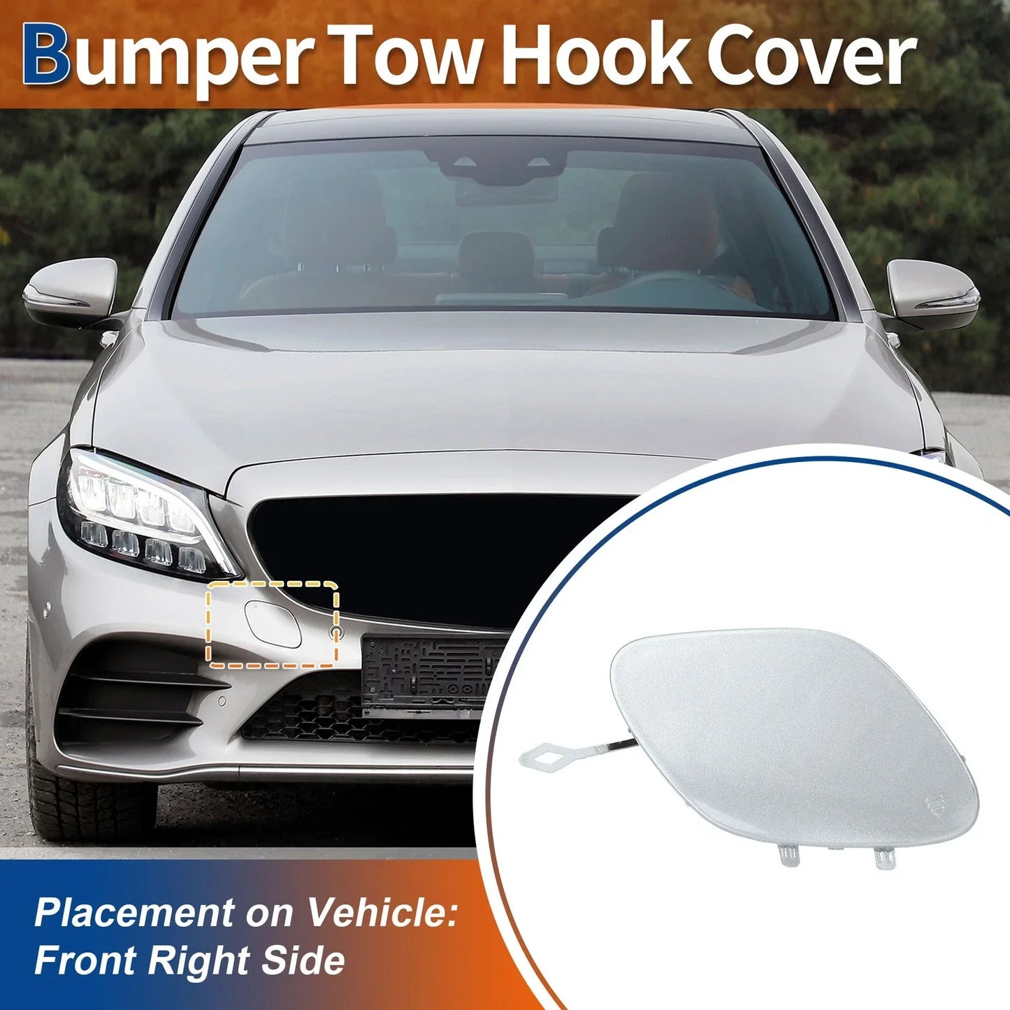 Car Bumper Tow Hook Cover for Mercedes-Benz (2019-2023) Diamond Silver