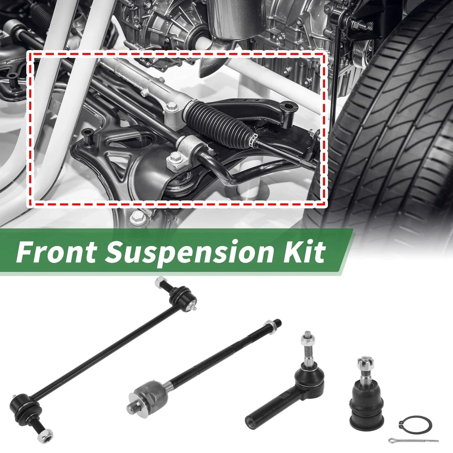 8pcs Front Suspension Kit Tie Rod Ends & Sway Bar Links for Dodge Caravan